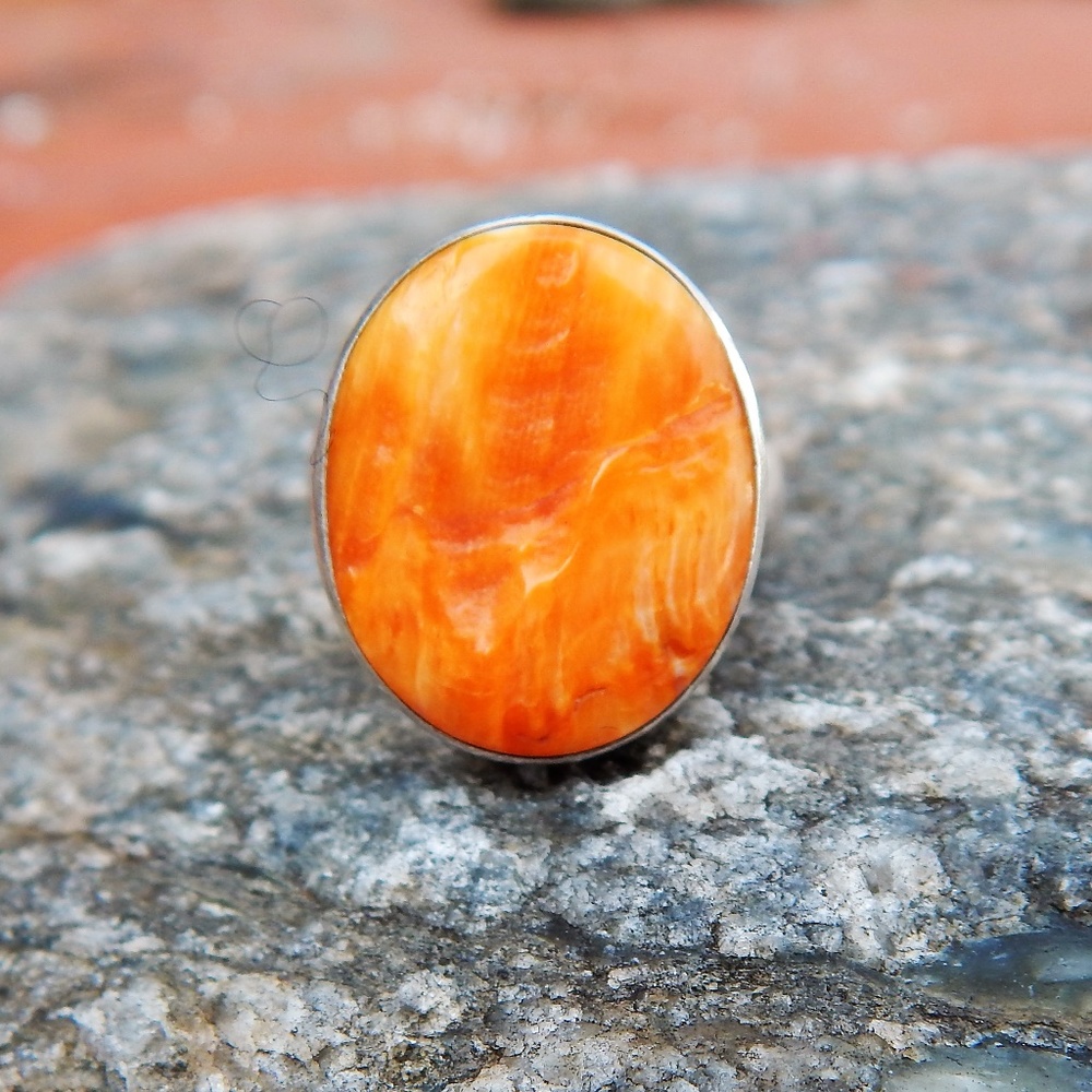 Coral Orange Sterling Silver Ring 6.5 - Picture 4 of 7